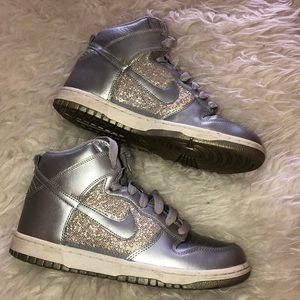 Nike High Top Shoes Silver Glitter Size 8 EUC